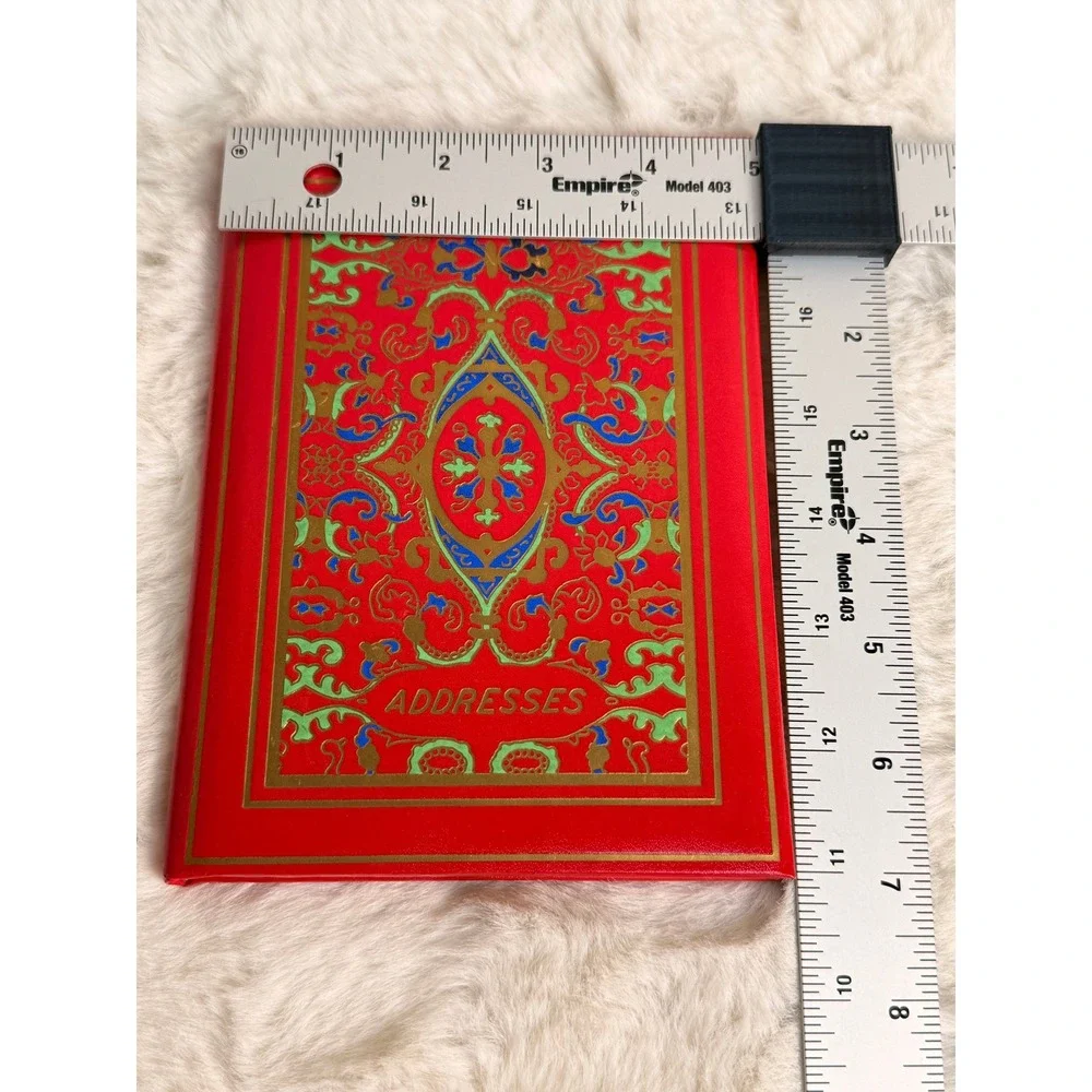 Vintage Red Teal Blue Gold Filigree Address Book Made in Japan Gilded Edge